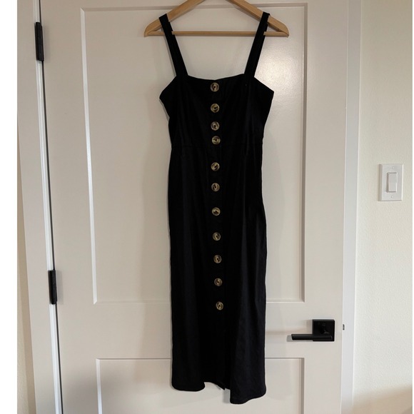 FOREVER 21 Black Linen Blend Button Down Midi Dress EUC - Picture 3 of 7
